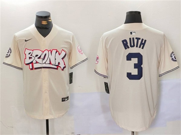 New York Yankees #3 Babe Ruth Cream Bronx Graffiti V2 Vapor Limited Stitched Jersey