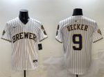 Milwaukee Brewers #9 Bob Uecker White With Home Patch Limited Stitched Jersey