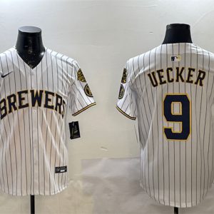 Milwaukee Brewers #9 Bob Uecker White With Home Patch Limited Stitched Jersey