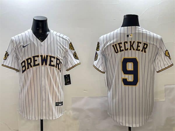 Milwaukee Brewers #9 Bob Uecker White With Home Patch Limited Stitched Jersey