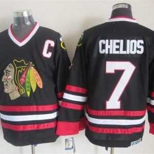 Blackhawks #7 Chris Chelios Black CCM Throwback Stitched Jersey