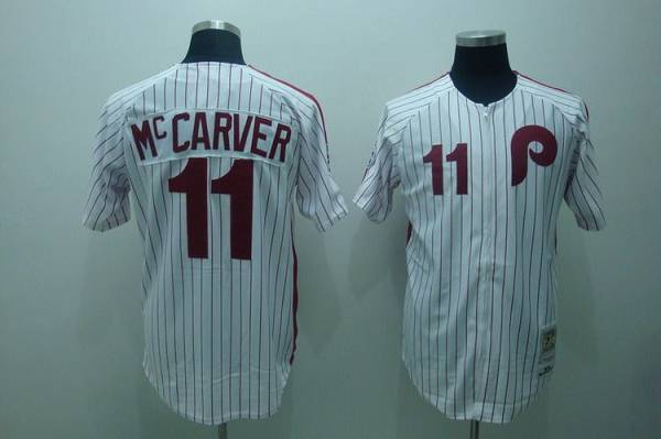 Mitchell And Ness Phillies #11 Tim McCarver Stitched White Red Strip Jersey