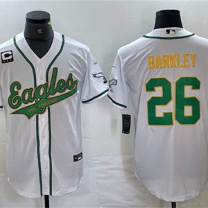 Philadelphia Eagles #26 Saquon Barkley White Gold With 3-Star C Patch Cool Base Stitched Jersey