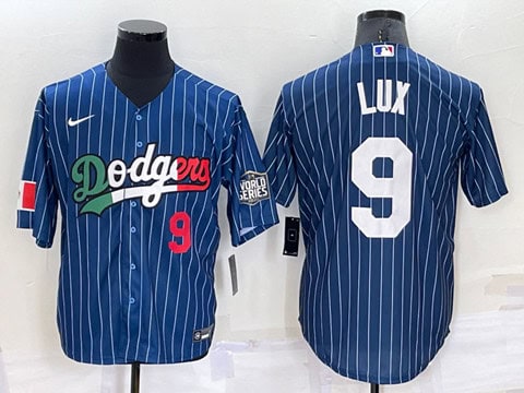 Los Angeles Dodgers #9 Gavin Lux Navy Mexico World Series Cool Base Stitched Baseball Jersey