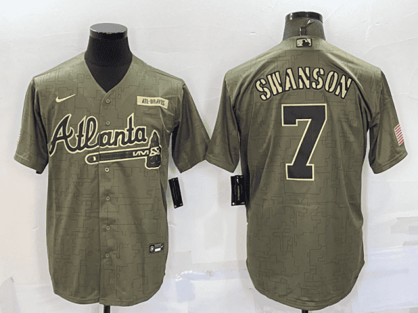 Atlanta Braves #7 Dansby Swanson Camo Salute To Service Cool Base Stitched Jersey