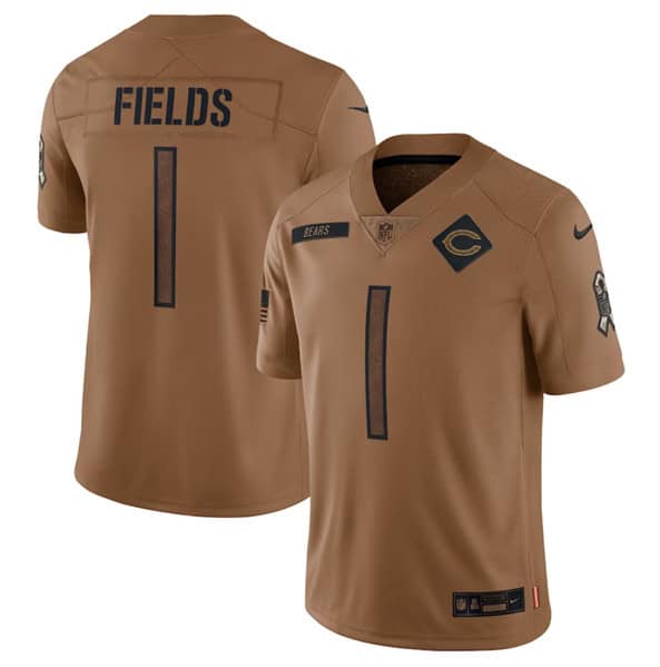 Chicago Bears #1 Justin Fields 2023 Brown Salute To Service Limited Stitched Jersey