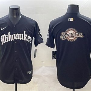 Milwaukee Brewers Team Big Logo Black 'Gothic 414 Shadows Edition' Vapor Premier Limited Stitched Jersey