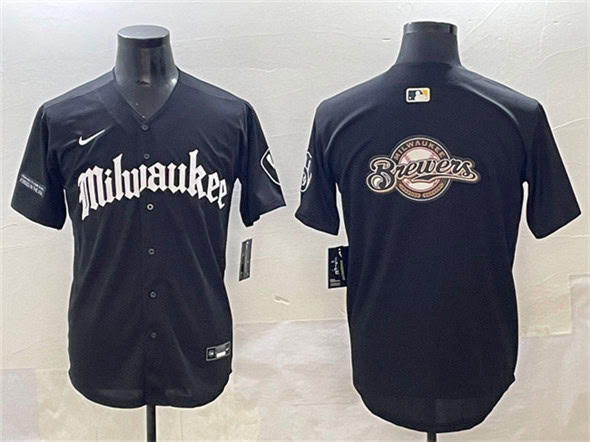 Milwaukee Brewers Team Big Logo Black 'Gothic 414 Shadows Edition' Vapor Premier Limited Stitched Jersey