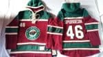 Wild #46 Jared Spurgeon Red Sawyer Hooded Sweatshirt Stitched Jersey