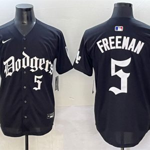 Los Angeles Dodgers #5 Freddie Freeman Black 2025 LA Gothic Style With 2024 World Series Champions Patch Vapor Premier Limited Stitched Jersey
