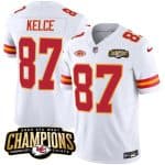 Kansas City Chiefs #87 Travis Kelce White 2023 F.U.S.E. AFC West Champions With "NKH" Patch Vapor Untouchable Limited Stitched Jersey