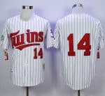 Mitchell And Ness 1991 Twins #14 Kent Hrbek White(Blue Strip) Throwback Stitched Jersey