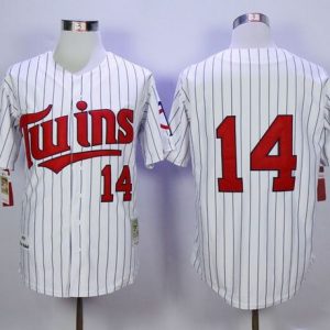 Mitchell And Ness 1991 Twins #14 Kent Hrbek White(Blue Strip) Throwback Stitched Jersey