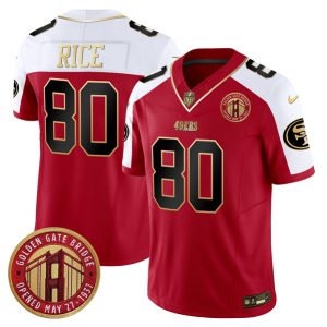 San Francisco 49ers #80 Jerry Rice Red F.U.S.E. Golden Gate Bridge Patch Alternate Vapor Limited Stitched Jersey