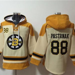 Boston Bruins #88 David Pastrnak Cream Ageless Must-Have Lace-Up Pullover Hoodie