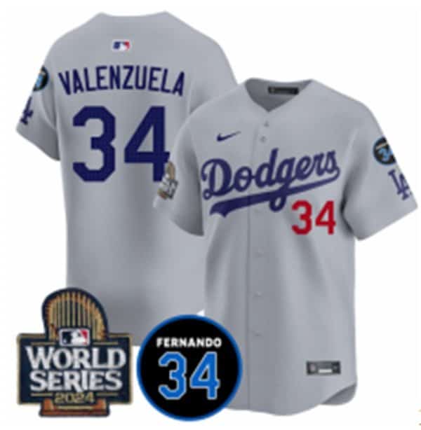 Los Angeles Dodgers #34 Toro Valenzuela Gray 2024 World Series With Fernando Memorial Patch Limited Stitched Jersey