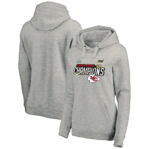 Kansas City Chiefs Heathered Gray Super Bowl LIV Champions Lateral Pullover Hoodie(Run Small)