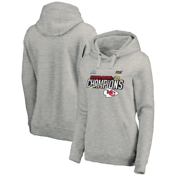 Kansas City Chiefs Heathered Gray Super Bowl LIV Champions Lateral Pullover Hoodie(Run Small)