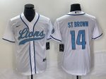 Detroit Lions #14 Amon-Ra St. Brown White Cool Base Stitched Jersey