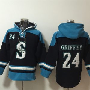 Seattle Mariners #24 Ken Griffey Jr. Navy Awus Lace-Up Pullover Hoodie
