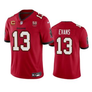 Tampa Bay Buccaneers #13 Mike Evans Red 2025 50th Anniversary Patch And 4-Star C Patch Vapor Untouchable Limited Football Stitched Jersey