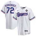 Texas Rangers #72 Jonathan Hern¨¢ndez White 2023 World Series Stitched Jersey