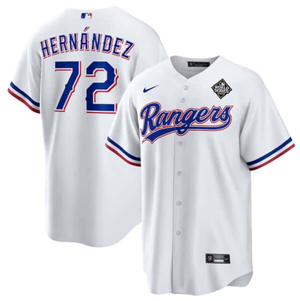 Texas Rangers #72 Jonathan Hern¨¢ndez White 2023 World Series Stitched Jersey