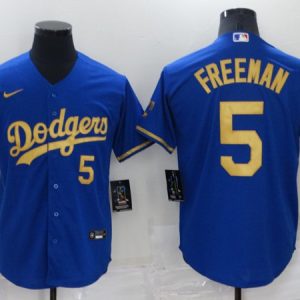 Los Angeles Dodgers #5 Freddie Freeman Royal Gold Cool Base Stitched Baseball Jersey
