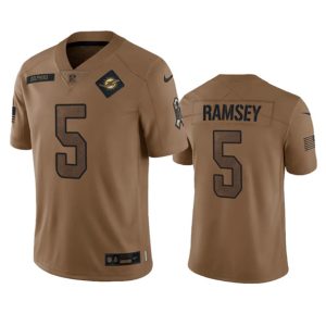 Miami Dolphins #5 Jalen Ramsey 2023 Brown Salute To Service Limited Stitched Jersey