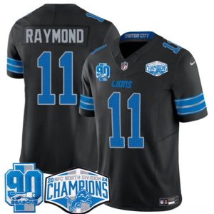 Detroit Lions #11 Kalif Raymond Black 2024 NFC North Champions 90th Anniversary Patch F.U.S.E. Vapor Limited Stitched Jersey