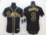 Philadelphia Phillies #3 Bryce Harper Black Golden Stitched Jersey