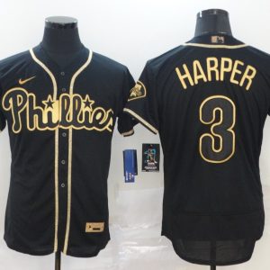 Philadelphia Phillies #3 Bryce Harper Black Golden Stitched Jersey