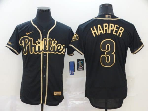 Philadelphia Phillies #3 Bryce Harper Black Golden Stitched Jersey