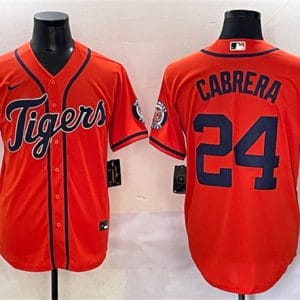 Detroit Tigers #24 Miguel Cabrera Orange With Patch Cool Base Stitched Jersey