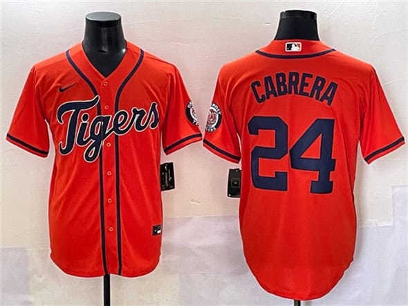 Detroit Tigers #24 Miguel Cabrera Orange With Patch Cool Base Stitched Jersey
