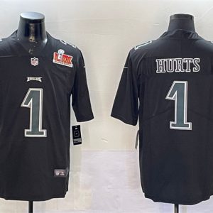 Philadelphia Eagles #1 Jalen Hurts Black 2025 Super Bowl LIX Patch Fashion Vapor Untouchable Limited Stitched Jersey