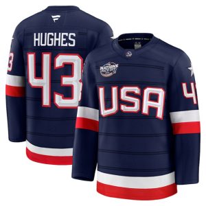 USA #43 Quinn Hughes Navy 2025 4 Nations Face-Off Stitched Jersey