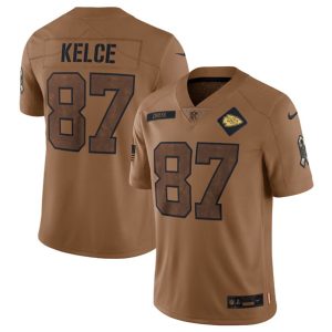 Kansas City Chiefs #87 Travis Kelce 2023 Brown Salute To Service Limited Stitched Jersey