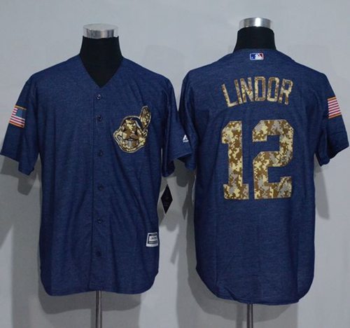 Indians #12 Francisco Lindor Denim Blue Salute To Service Stitched Jersey