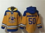 St. Louis Blues #50 Jordan Binnington Yellow Ageless Must-Have Lace-Up Pullover Hoodie