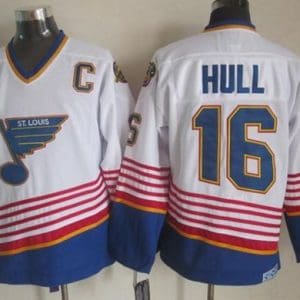 Blues #16 Brett Hull White Light Blue CCM Throwback Stitched Jersey
