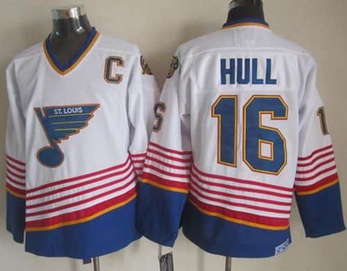 Blues #16 Brett Hull White Light Blue CCM Throwback Stitched Jersey