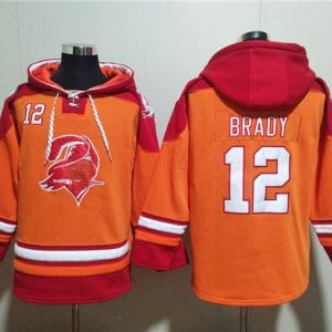 Tampa Bay Buccaneers #12 Tom Brady Orange Red Ageless Must-Have Lace-Up Pullover Hoodie