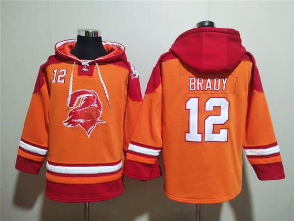 Tampa Bay Buccaneers #12 Tom Brady Orange Red Ageless Must-Have Lace-Up Pullover Hoodie
