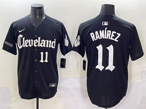 Cleveland Guardians #11 Jos¨¦ Ram¨ªrez Black Gothic Vapor Premier Limited Stitched Jersey
