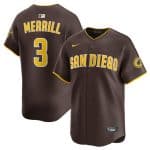 San Diego Padres #3 Jackson Merrill Brown 2024 Away Limited Stitched Jersey