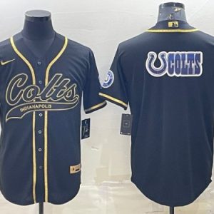 Indianapolis Colts Black Gold Team Big Logo With Patch Cool Base Stitched Jersey
