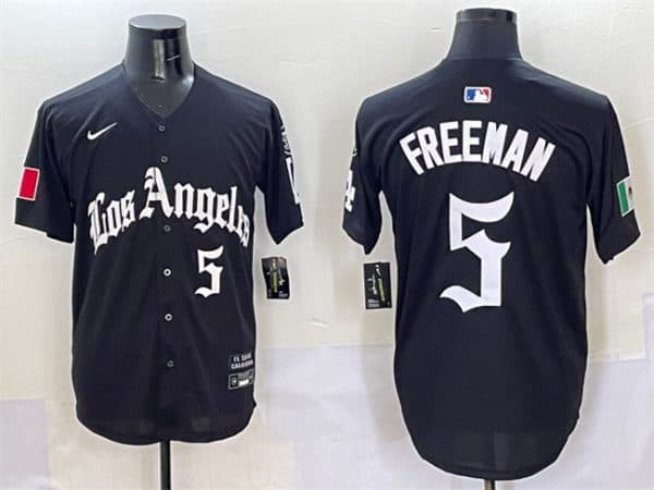 Los Angeles Dodgers #5 Freddie Freeman Black Mexico 2025 LA Gothic Style With Fernando Patch Vapor Premier Limited Stitched Jersey