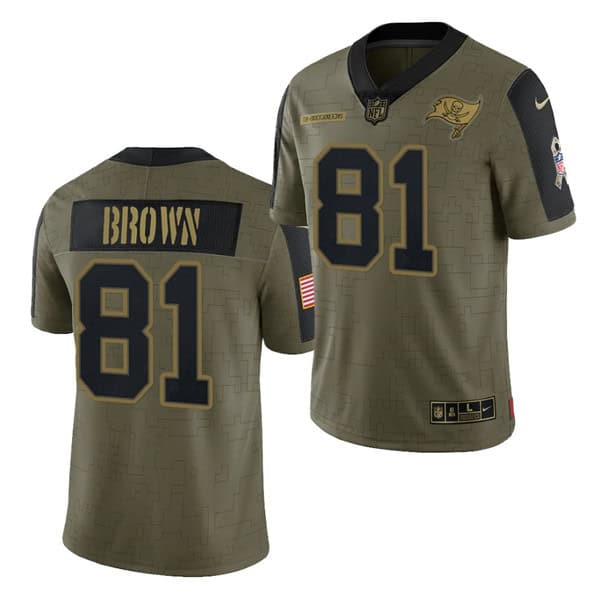 Tampa Bay Buccaneers #81 Antonio Brown 2021 Olive Salute To Service Limited Stitched Jersey