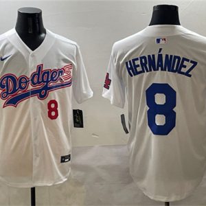Los Angeles Dodgers #8 Enrique Hernandez White With American Flag Patch Limited Stitched Jersey